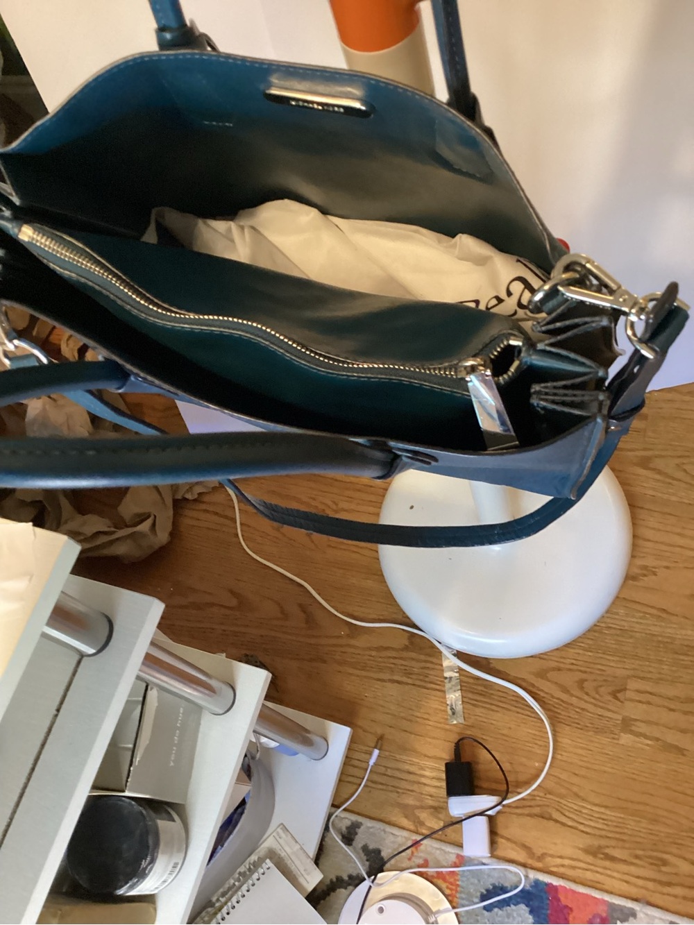 Michael Kors Deep Teal Leather Satchel with Lock Charm EUC - Picture 5 of 11